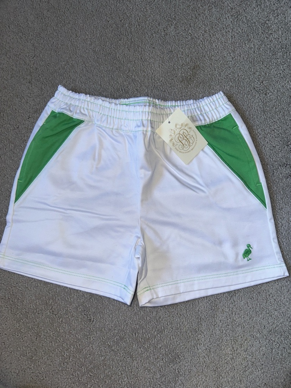 New! The Beaufort Bonnet Company White Athletic Shorts with Green Accents